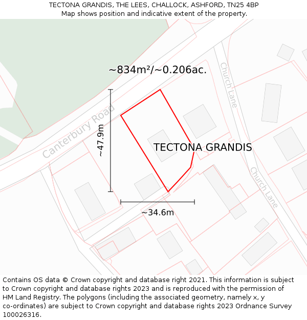 TECTONA GRANDIS, THE LEES, CHALLOCK, ASHFORD, TN25 4BP: Plot and title map