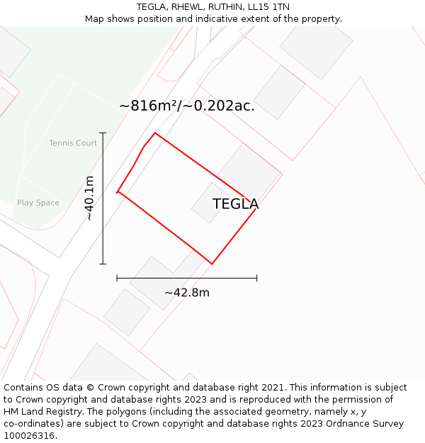 TEGLA, RHEWL, RUTHIN, LL15 1TN: Plot and title map