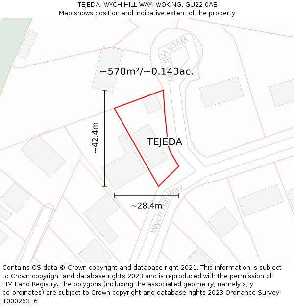 TEJEDA, WYCH HILL WAY, WOKING, GU22 0AE: Plot and title map