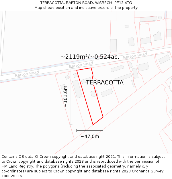 TERRACOTTA, BARTON ROAD, WISBECH, PE13 4TG: Plot and title map
