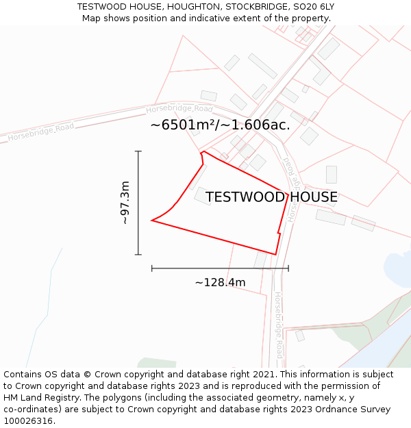 TESTWOOD HOUSE, HOUGHTON, STOCKBRIDGE, SO20 6LY: Plot and title map