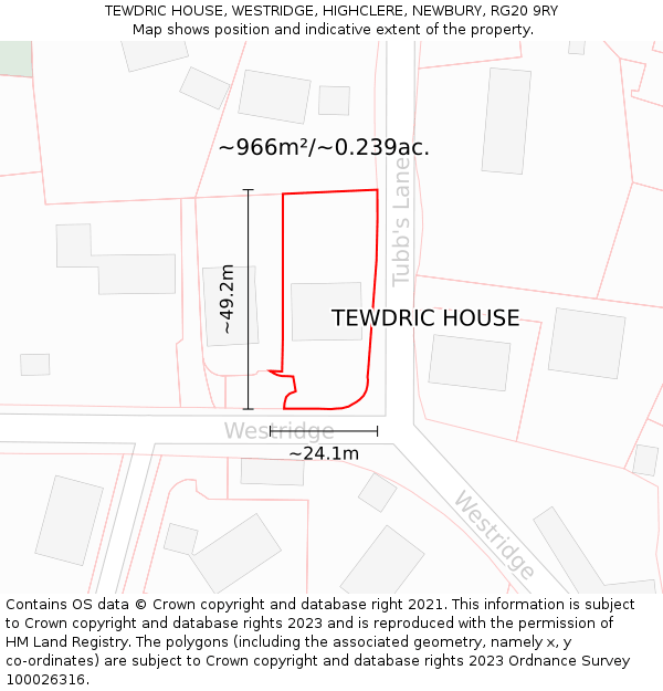 TEWDRIC HOUSE, WESTRIDGE, HIGHCLERE, NEWBURY, RG20 9RY: Plot and title map