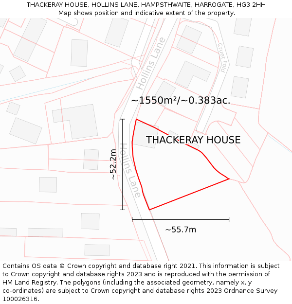 THACKERAY HOUSE, HOLLINS LANE, HAMPSTHWAITE, HARROGATE, HG3 2HH: Plot and title map