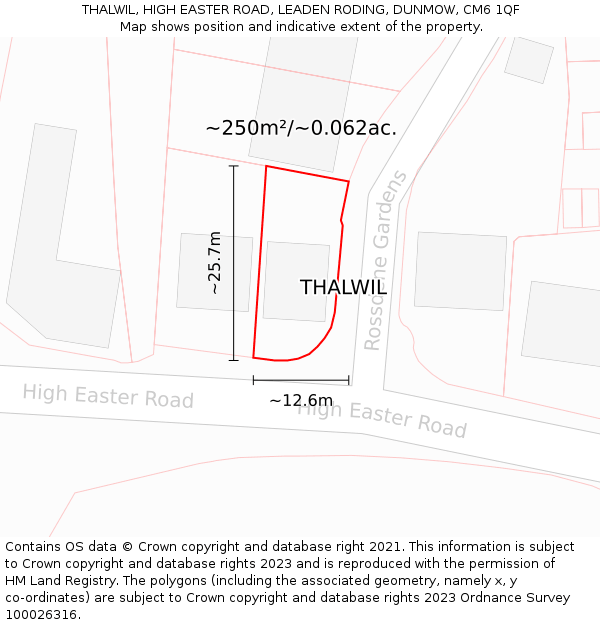 THALWIL, HIGH EASTER ROAD, LEADEN RODING, DUNMOW, CM6 1QF: Plot and title map