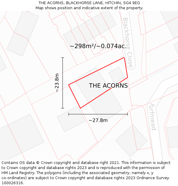 THE ACORNS, BLACKHORSE LANE, HITCHIN, SG4 9EG: Plot and title map