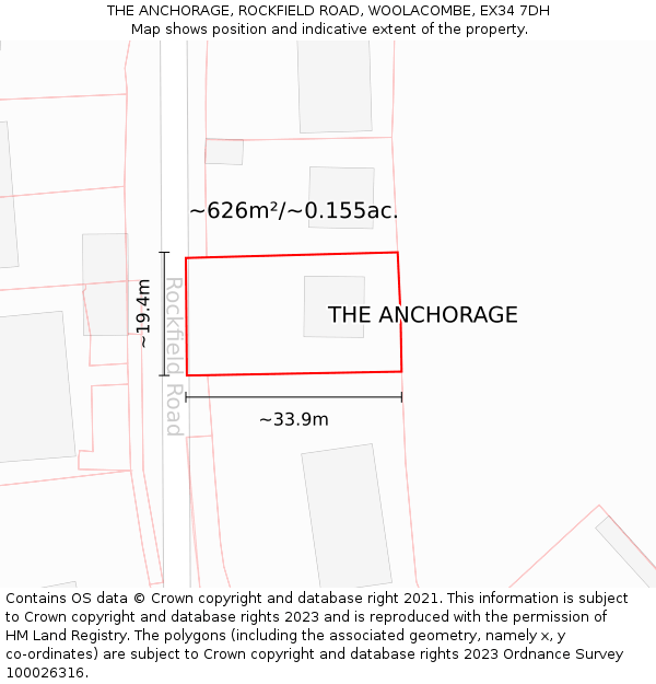 THE ANCHORAGE, ROCKFIELD ROAD, WOOLACOMBE, EX34 7DH: Plot and title map