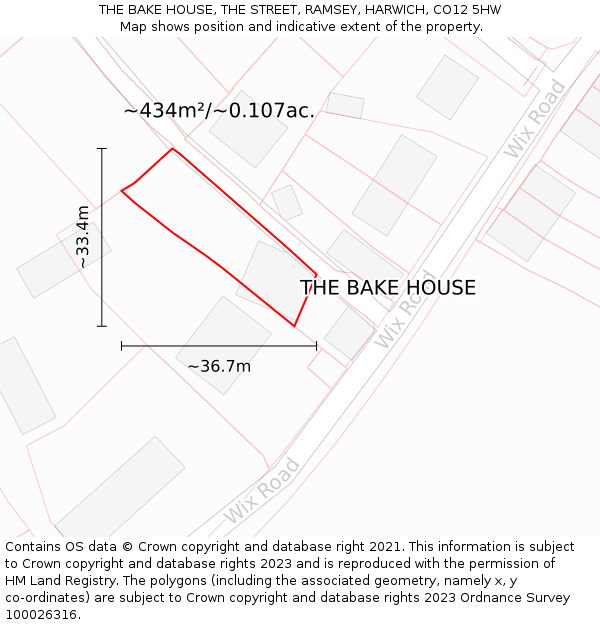 THE BAKE HOUSE, THE STREET, RAMSEY, HARWICH, CO12 5HW: Plot and title map