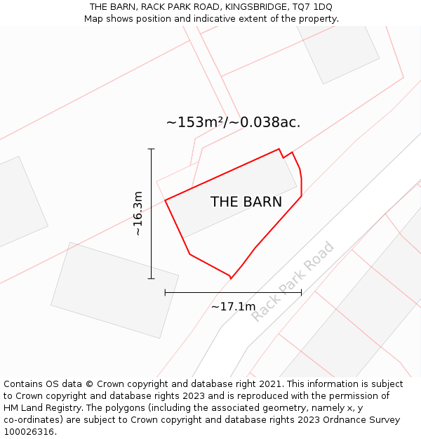 THE BARN, RACK PARK ROAD, KINGSBRIDGE, TQ7 1DQ: Plot and title map