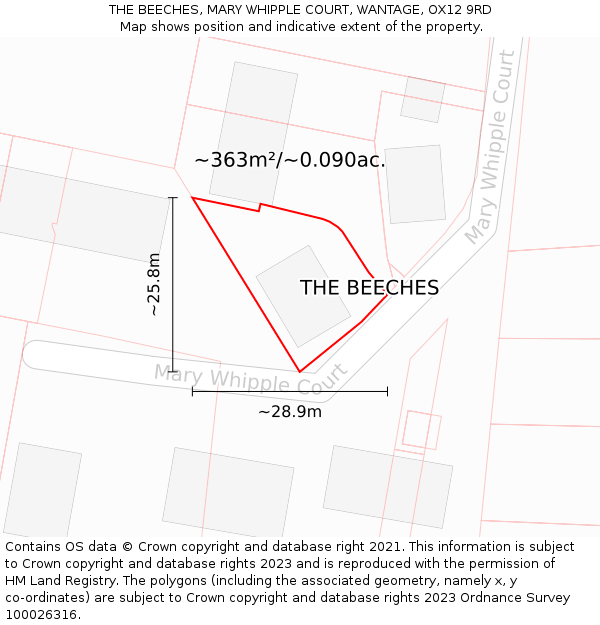 THE BEECHES, MARY WHIPPLE COURT, WANTAGE, OX12 9RD: Plot and title map