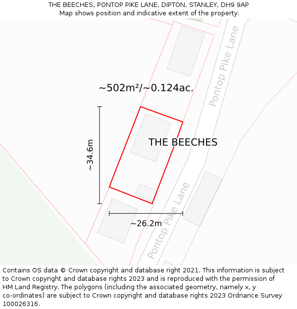 THE BEECHES, PONTOP PIKE LANE, DIPTON, STANLEY, DH9 9AP: Plot and title map