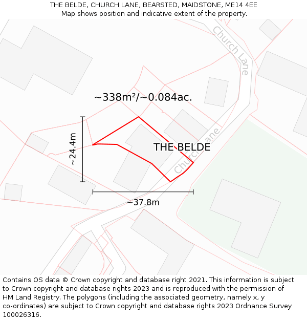 THE BELDE, CHURCH LANE, BEARSTED, MAIDSTONE, ME14 4EE: Plot and title map