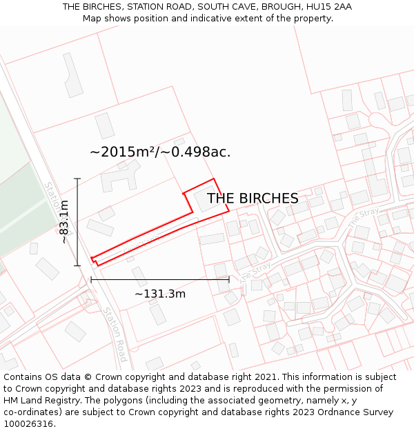 THE BIRCHES, STATION ROAD, SOUTH CAVE, BROUGH, HU15 2AA: Plot and title map