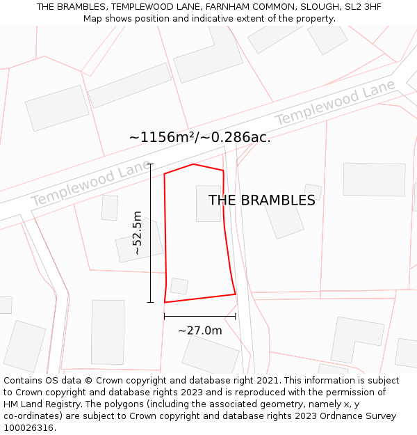 THE BRAMBLES, TEMPLEWOOD LANE, FARNHAM COMMON, SLOUGH, SL2 3HF: Plot and title map