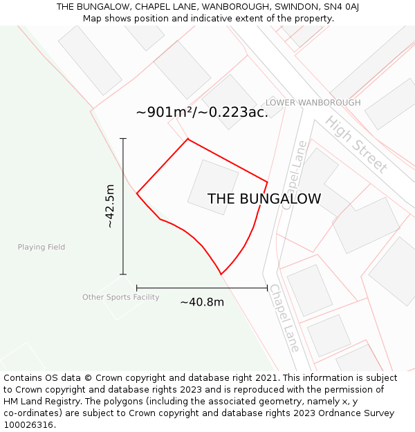THE BUNGALOW, CHAPEL LANE, WANBOROUGH, SWINDON, SN4 0AJ: Plot and title map