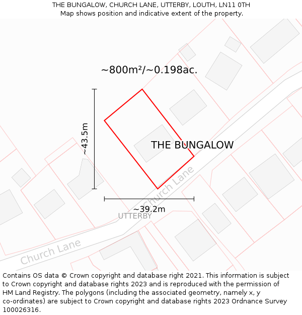 THE BUNGALOW, CHURCH LANE, UTTERBY, LOUTH, LN11 0TH: Plot and title map