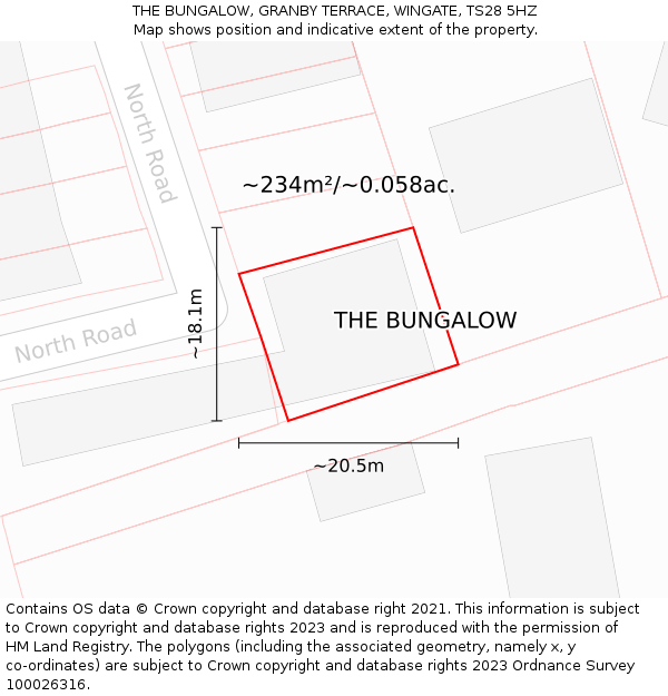 THE BUNGALOW, GRANBY TERRACE, WINGATE, TS28 5HZ: Plot and title map