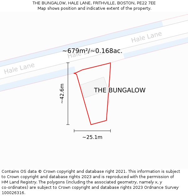 THE BUNGALOW, HALE LANE, FRITHVILLE, BOSTON, PE22 7EE: Plot and title map