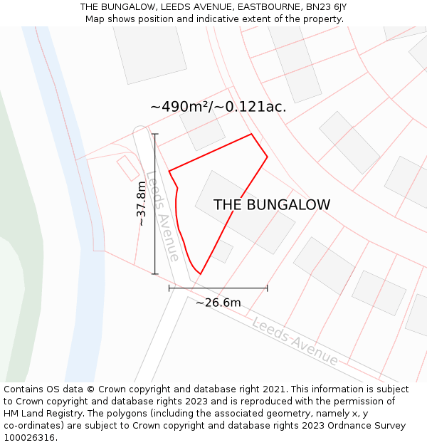 THE BUNGALOW, LEEDS AVENUE, EASTBOURNE, BN23 6JY: Plot and title map