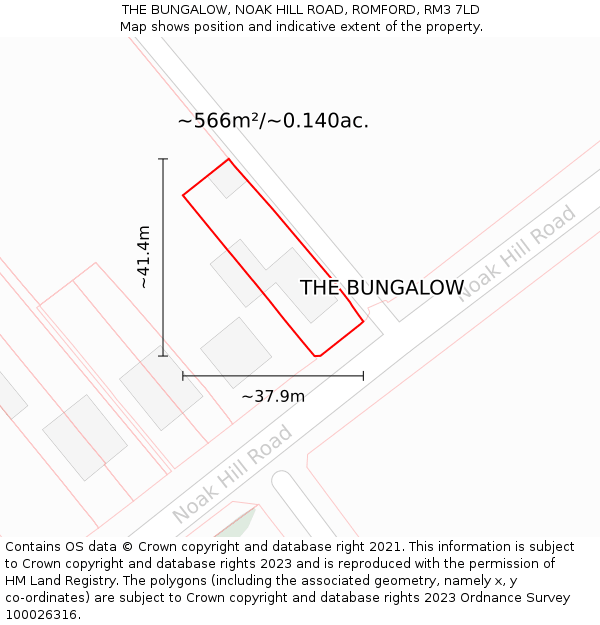 THE BUNGALOW, NOAK HILL ROAD, ROMFORD, RM3 7LD: Plot and title map