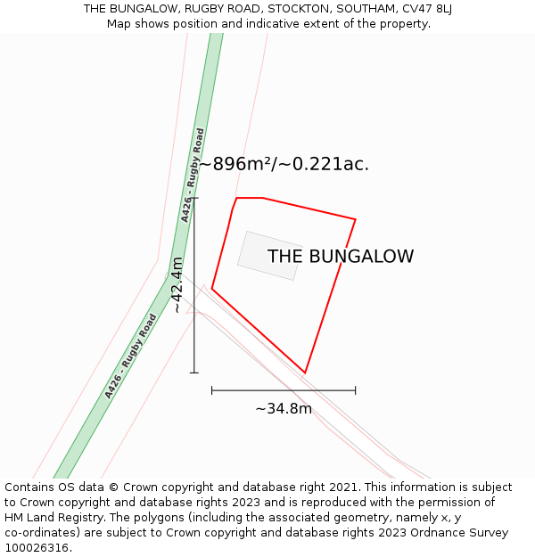 THE BUNGALOW, RUGBY ROAD, STOCKTON, SOUTHAM, CV47 8LJ: Plot and title map
