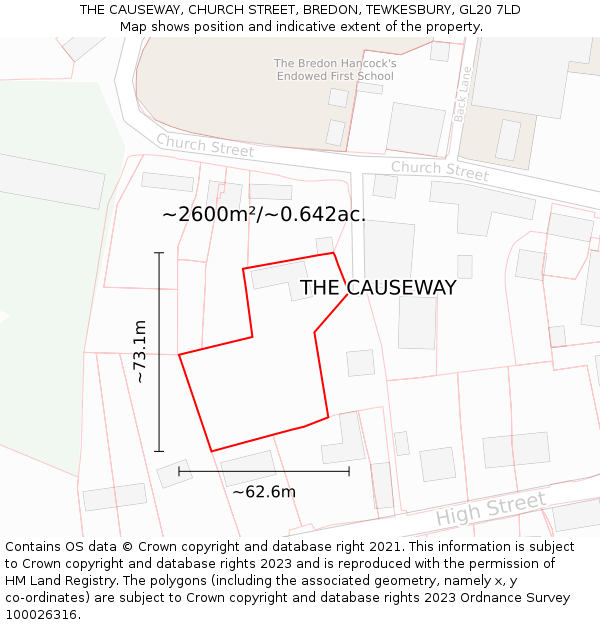 THE CAUSEWAY, CHURCH STREET, BREDON, TEWKESBURY, GL20 7LD: Plot and title map