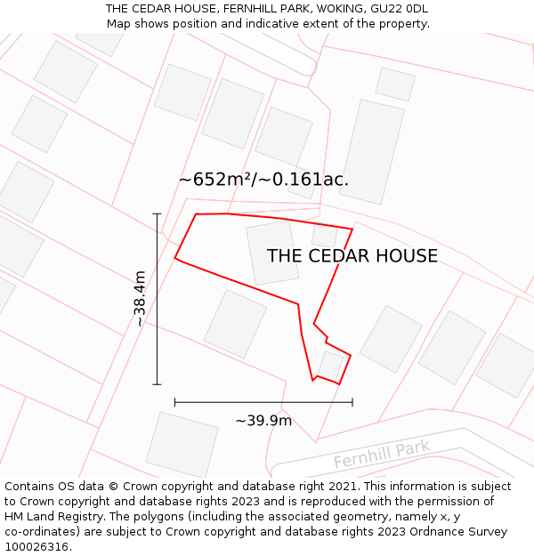 THE CEDAR HOUSE, FERNHILL PARK, WOKING, GU22 0DL: Plot and title map