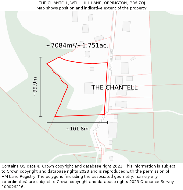 THE CHANTELL, WELL HILL LANE, ORPINGTON, BR6 7QJ: Plot and title map