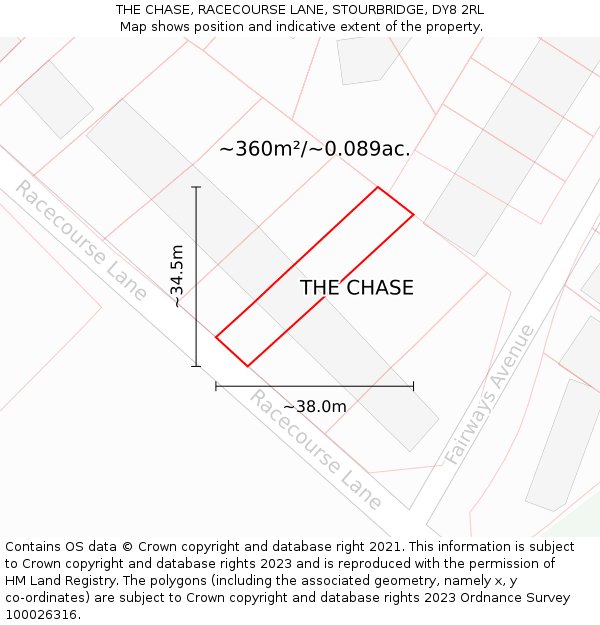 THE CHASE, RACECOURSE LANE, STOURBRIDGE, DY8 2RL: Plot and title map