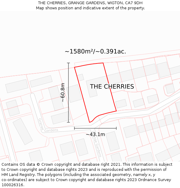 THE CHERRIES, GRANGE GARDENS, WIGTON, CA7 9DH: Plot and title map