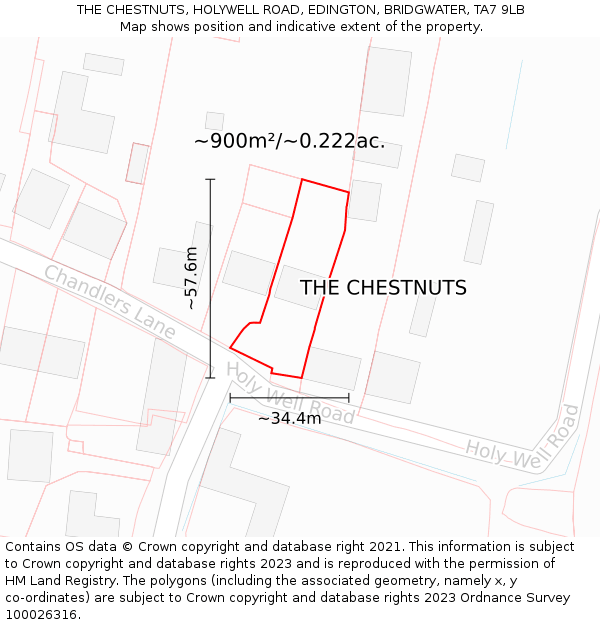 THE CHESTNUTS, HOLYWELL ROAD, EDINGTON, BRIDGWATER, TA7 9LB: Plot and title map