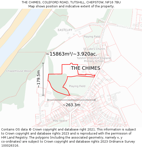 THE CHIMES, COLEFORD ROAD, TUTSHILL, CHEPSTOW, NP16 7BU: Plot and title map