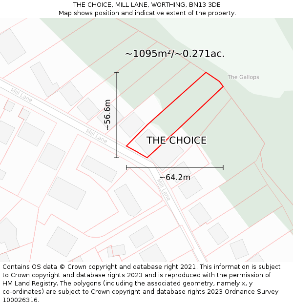 THE CHOICE, MILL LANE, WORTHING, BN13 3DE: Plot and title map