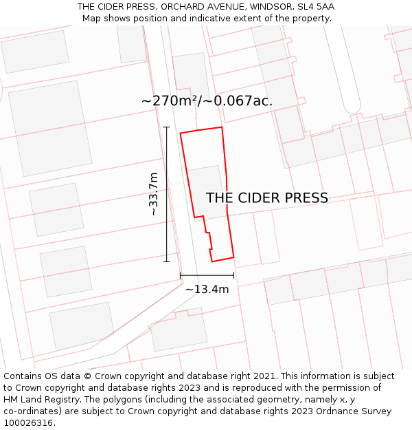 THE CIDER PRESS, ORCHARD AVENUE, WINDSOR, SL4 5AA: Plot and title map