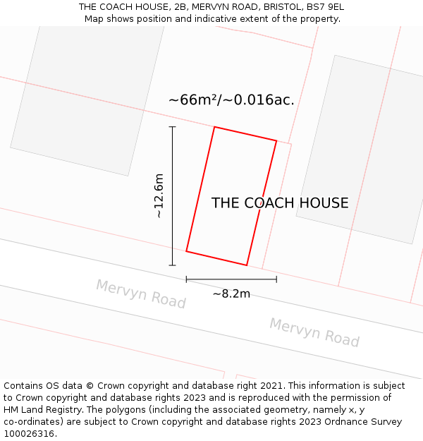 THE COACH HOUSE, 2B, MERVYN ROAD, BRISTOL, BS7 9EL: Plot and title map