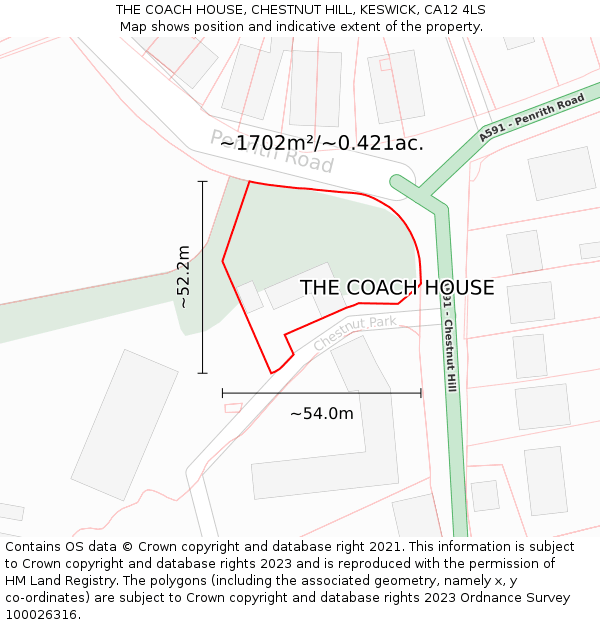 THE COACH HOUSE, CHESTNUT HILL, KESWICK, CA12 4LS: Plot and title map