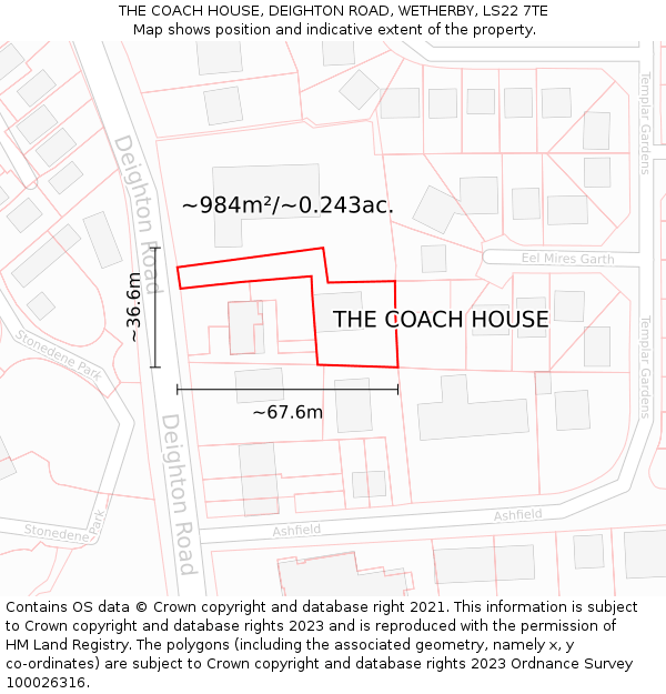 THE COACH HOUSE, DEIGHTON ROAD, WETHERBY, LS22 7TE: Plot and title map
