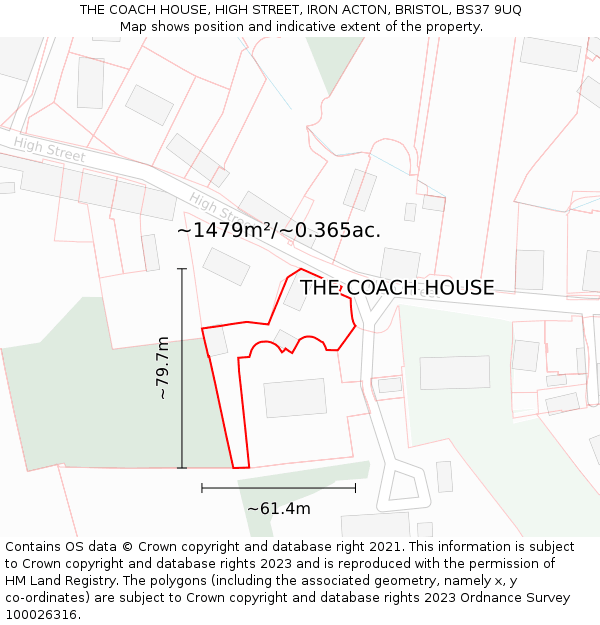 THE COACH HOUSE, HIGH STREET, IRON ACTON, BRISTOL, BS37 9UQ: Plot and title map