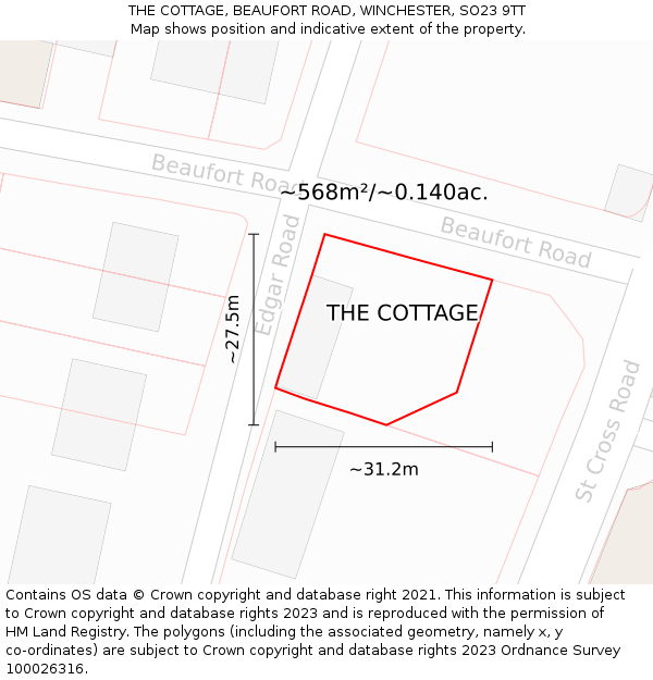 THE COTTAGE, BEAUFORT ROAD, WINCHESTER, SO23 9TT: Plot and title map