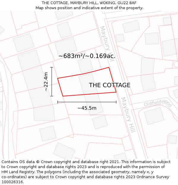 THE COTTAGE, MAYBURY HILL, WOKING, GU22 8AF: Plot and title map