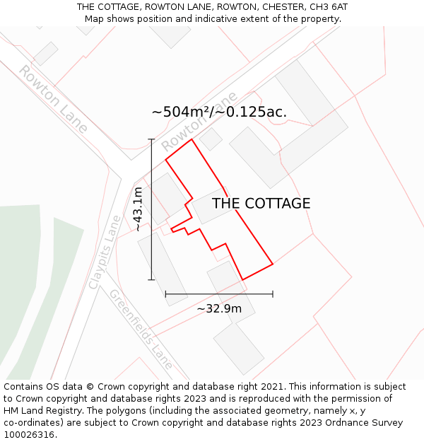 THE COTTAGE, ROWTON LANE, ROWTON, CHESTER, CH3 6AT: Plot and title map