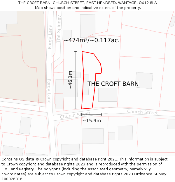 THE CROFT BARN, CHURCH STREET, EAST HENDRED, WANTAGE, OX12 8LA: Plot and title map