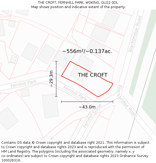 THE CROFT, FERNHILL PARK, WOKING, GU22 0DL: Plot and title map