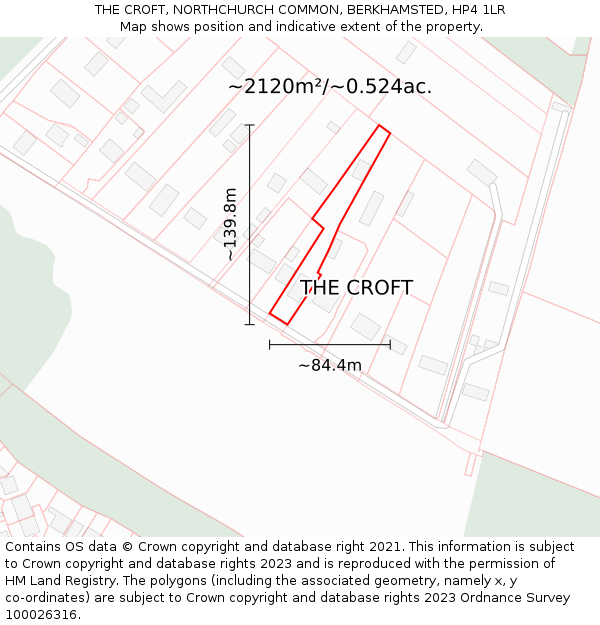 THE CROFT, NORTHCHURCH COMMON, BERKHAMSTED, HP4 1LR: Plot and title map