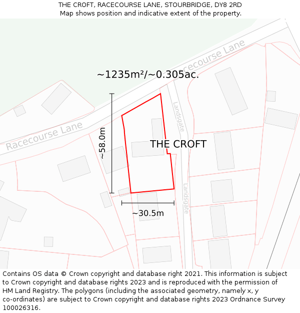 THE CROFT, RACECOURSE LANE, STOURBRIDGE, DY8 2RD: Plot and title map
