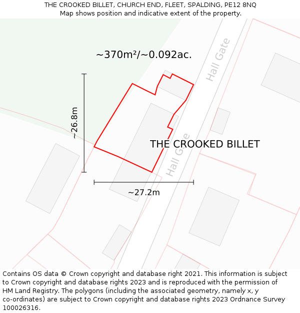 THE CROOKED BILLET, CHURCH END, FLEET, SPALDING, PE12 8NQ: Plot and title map
