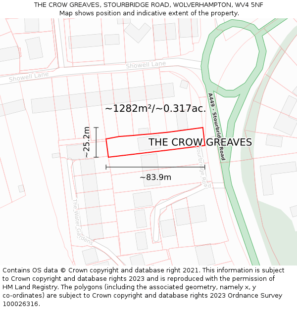 THE CROW GREAVES, STOURBRIDGE ROAD, WOLVERHAMPTON, WV4 5NF: Plot and title map