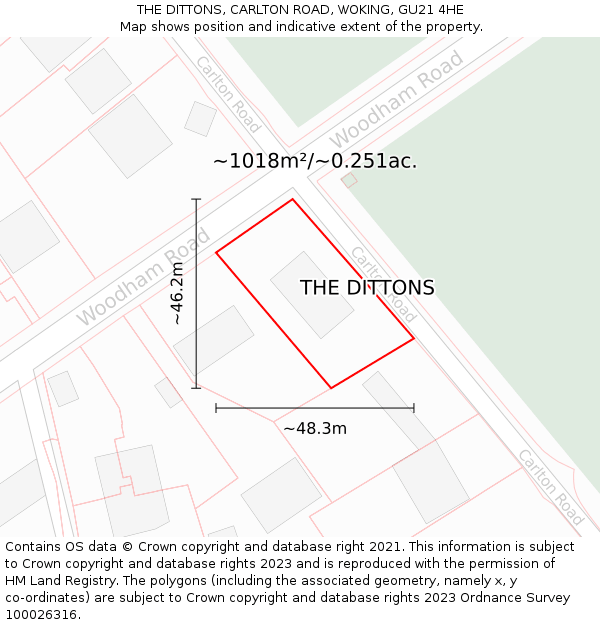 THE DITTONS, CARLTON ROAD, WOKING, GU21 4HE: Plot and title map