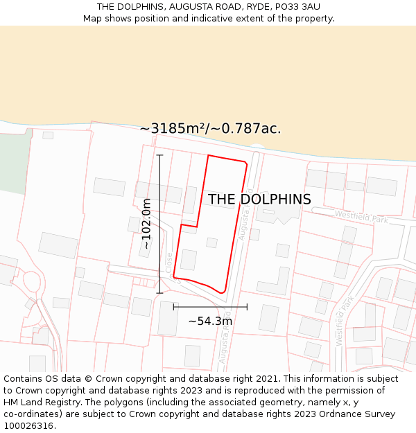 THE DOLPHINS, AUGUSTA ROAD, RYDE, PO33 3AU: Plot and title map