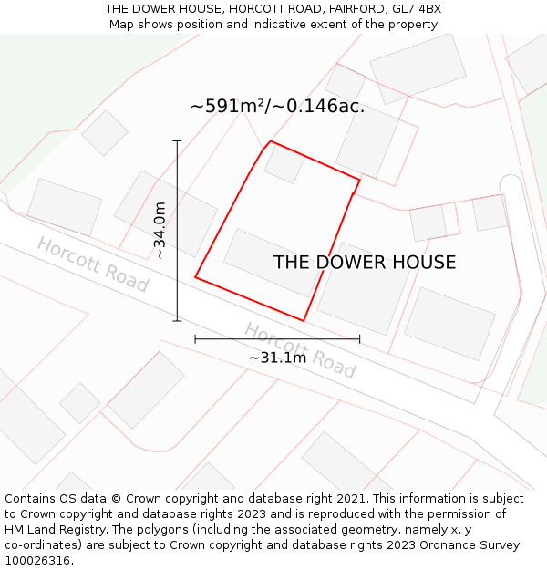 THE DOWER HOUSE, HORCOTT ROAD, FAIRFORD, GL7 4BX: Plot and title map