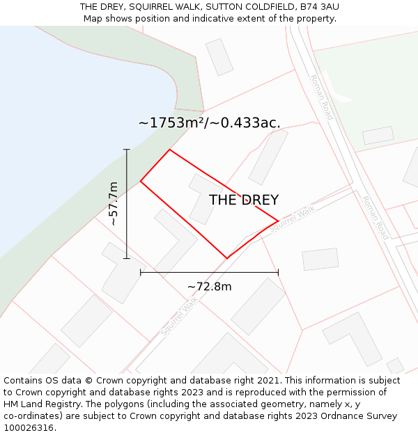 THE DREY, SQUIRREL WALK, SUTTON COLDFIELD, B74 3AU: Plot and title map